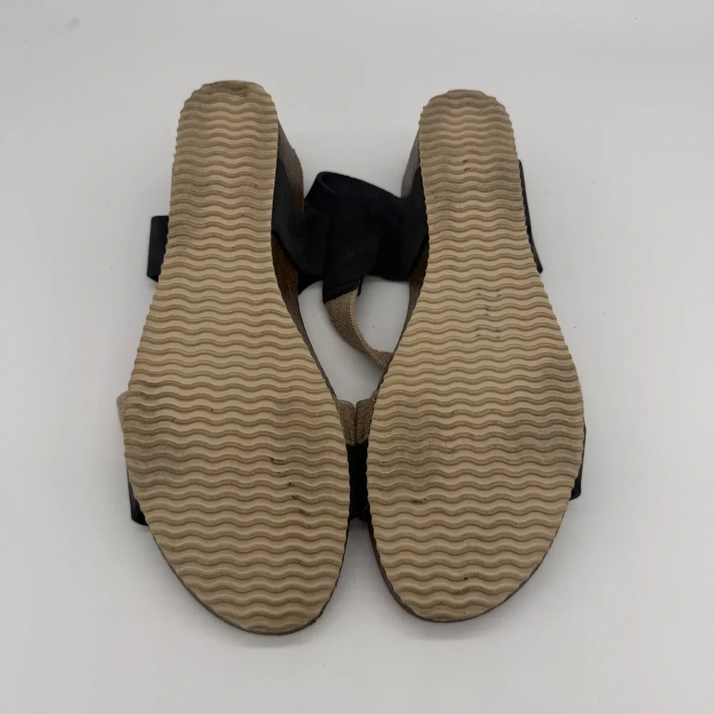 Bio Bio Womens Black Tan Elastic Leather Wedge Sandals Made in Spain Size 8